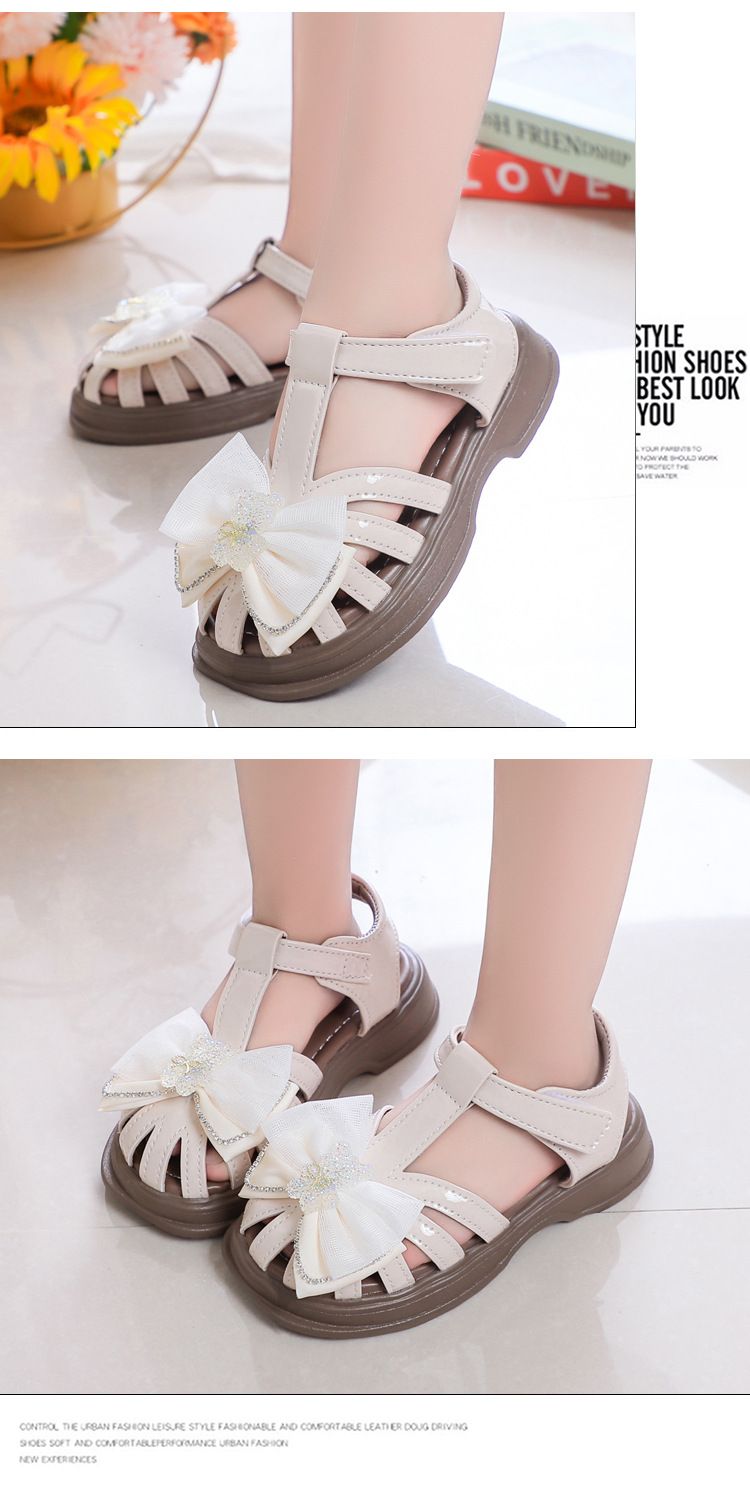 Sandales d'été pour filles, nouvelles chaussures 2024: chaussures de princesse à semelle souple pour grands enfants, chaussures de plage antidérapantes avec bout nœud_voghion.com