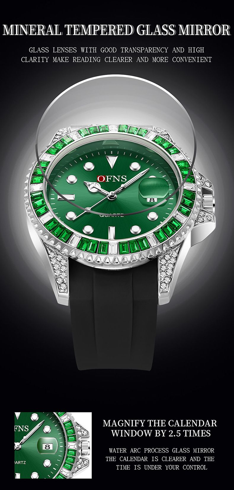 Men's Classic Diver Style Watch With Luminous Dial, Waterproof Casual Wristwatch With Date Function TPU Strap Classic Green Water Ghost Luminous Watch_voghion.com