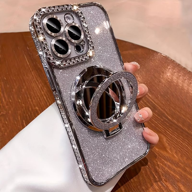 New Luxury High-Grade Glitter Double Row Diamond Mirror Magnetic Mobile Phone Case Suitable For Iphone 16 15 14 13 12 11 Pro Max /_voghion.com