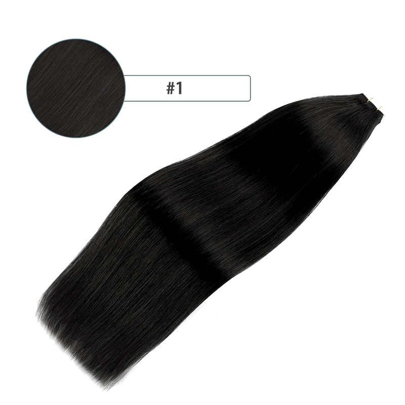 Glattes, natürliches Echthaar, selbstklebende Tape-In-Extensions, unsichtbar, 100 % Echthaar, Tape-In-Haarverlängerungen, Farbe Nr. 1_voghion.com