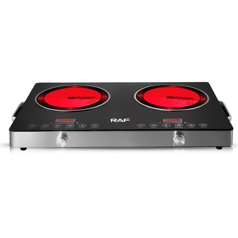 Double Burner Electric Stove, Household Ceramic Hob With Infrared Heating, High-Power Desktop Cooktop For Simultaneous Cooking, EU Standard_voghion.com