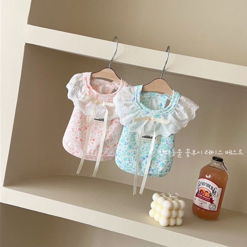 25 Korean Style INS Spring Summer Pet Home Cotton Floral Lace Vest Cat Small Dog Clothes_voghion.com