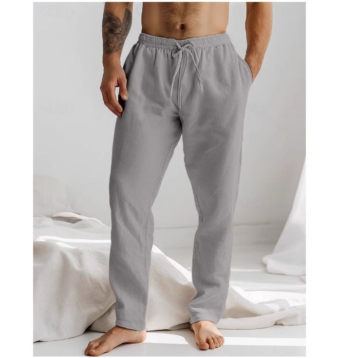 Autumn Winter Men Pants Pulling Elastic Waist Plaid Breathable Beach Fashion Simple Trousers_voghion.com