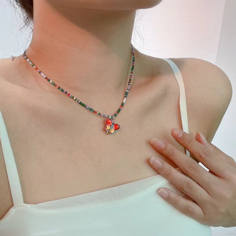 New Colorful Beaded Necklace, Sweet Versatile Women, Fashionable and High Grade, Collar Chain, Rainbow Dopamine_voghion.com