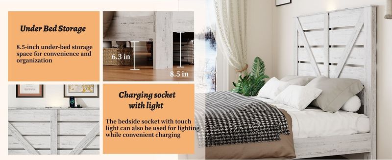 Full Bed Frame Headboard , Wood Platform Bed Frame , Noise Free,No Box Spring Needed And Easy Assembly Tool,Large Under Bed Storage,White_voghion.com