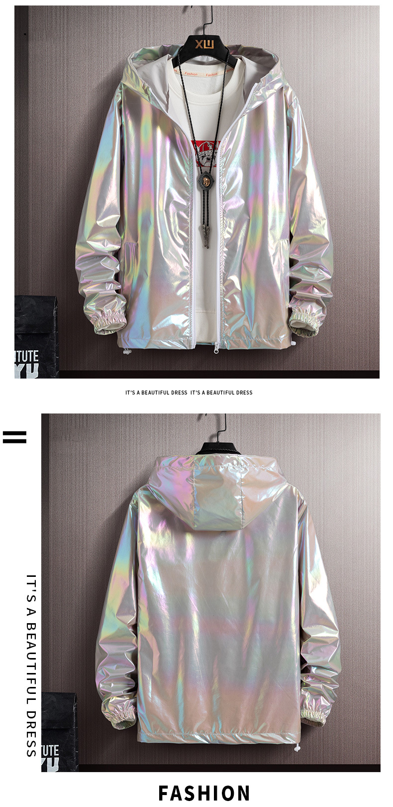 2023 Spring Summer Jacket Women Colorful Shiny Sunscreen Clothing Couples Color Thin Waterproof Coats Trend Large Size_voghion.com