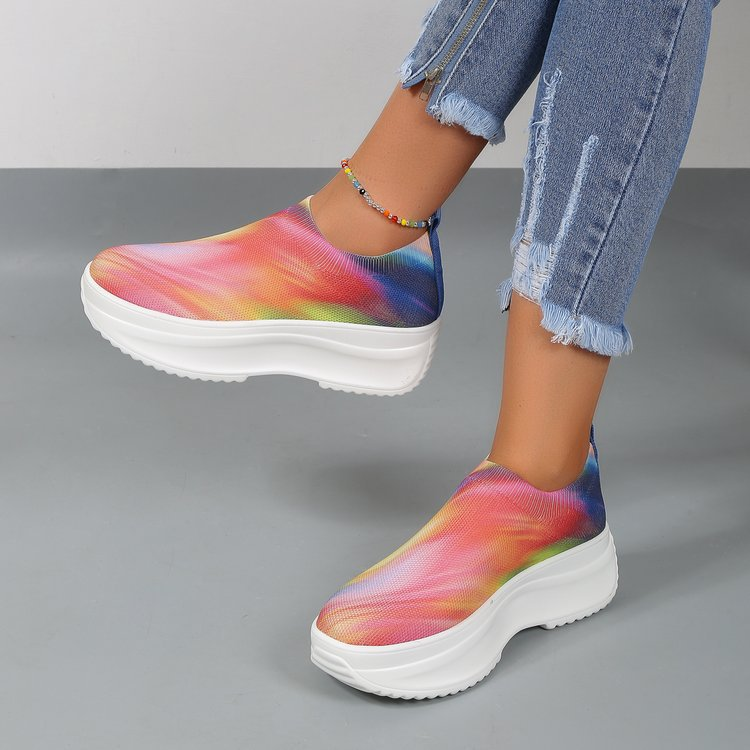 2024 Dicker Farbverlauf, fliegend gewebte Sportschuhe für Damen, Laufschuhe mit Schwammsohle, übergroße Schuhe 43_voghion.com