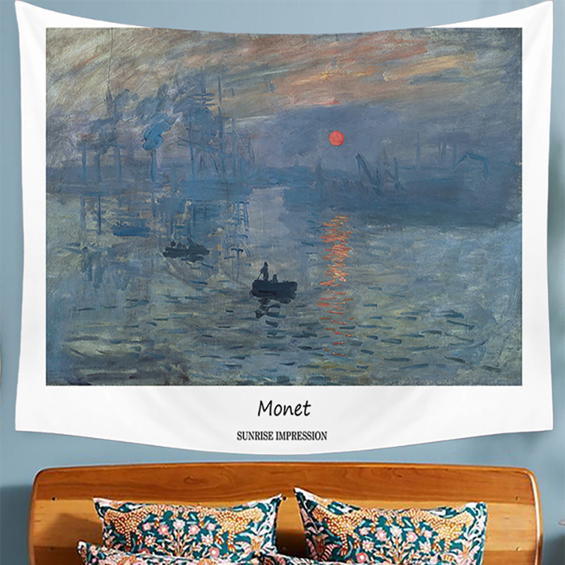 Monet oil painting, water lily hanging cloth, ins background cloth, dormitory bedside decoration, tapestry, wall cloth,_voghion.com