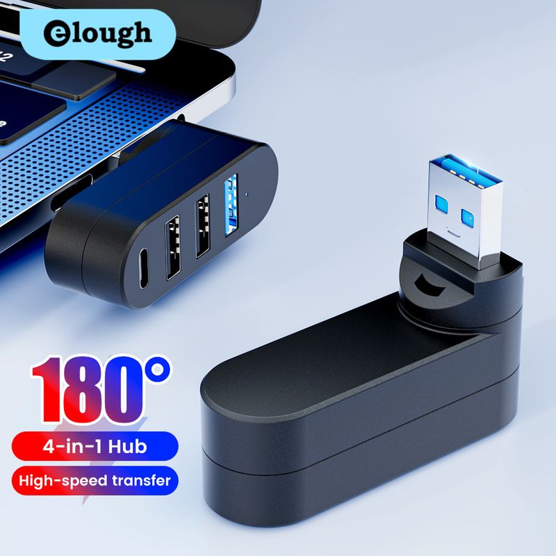 Elough Mini Hub USB 3.0 2.0 girevole a 180° con 4 porte, tipo C, adattatore splitter per disco USB ad alta velocità per trasferimento dati per laptop_voghion.com