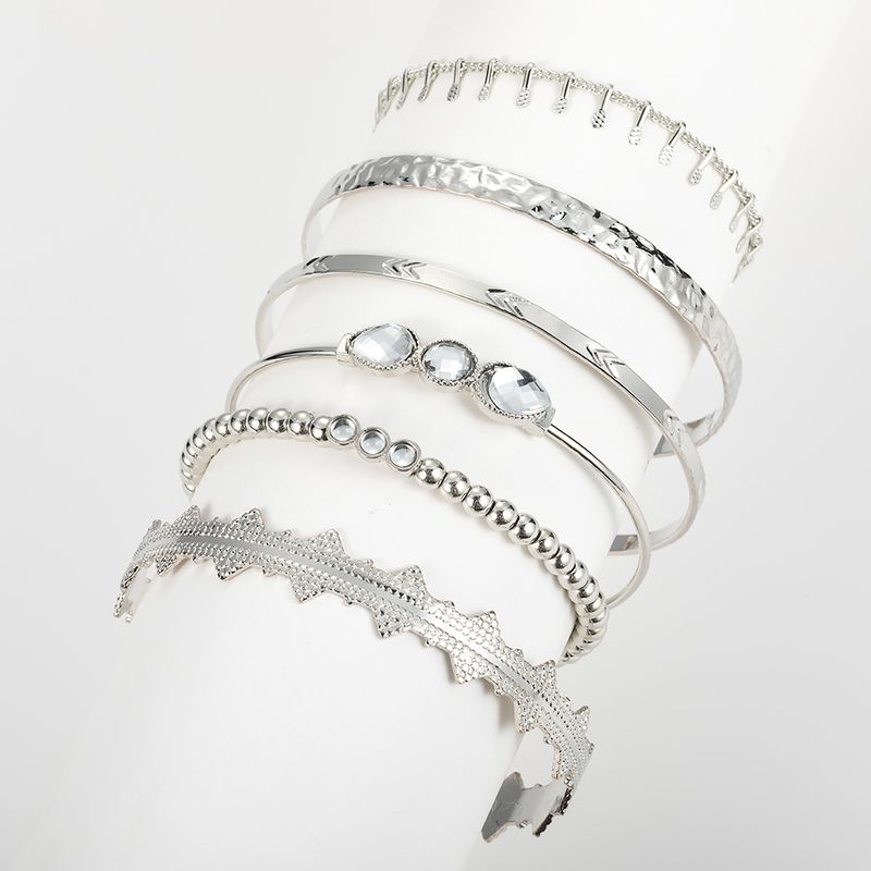 New combination of fashionable and minimalist water droplet shaped diamond opening 6-piece set bracelet_voghion.com