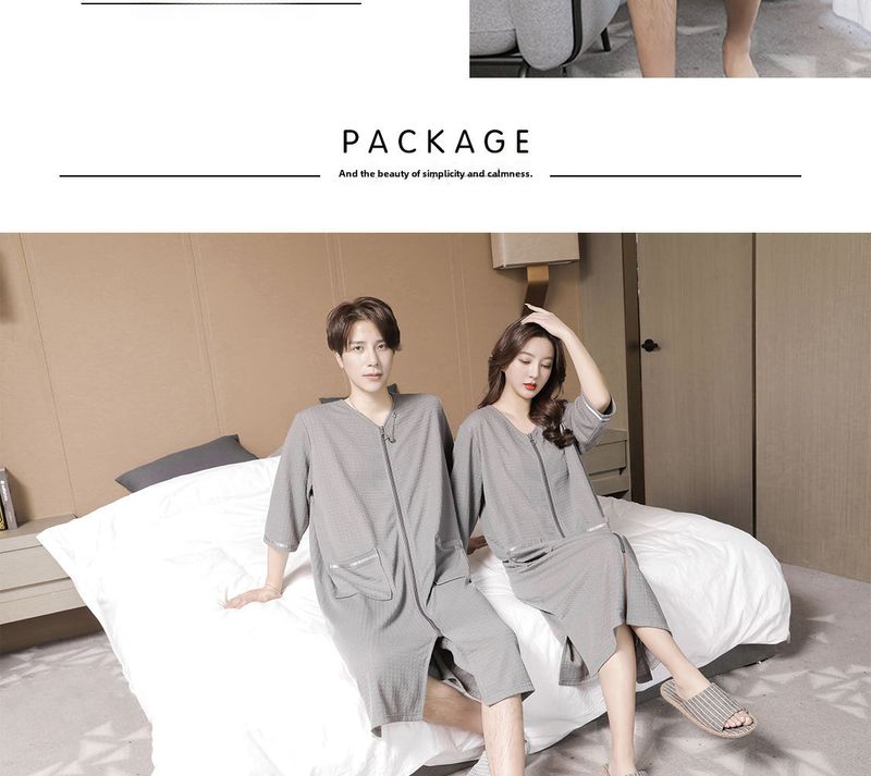 2023 New Waffle Zipper Nightgown Unisex Thin Home Wear Plus Size Pajamas 200 Jin_voghion.com