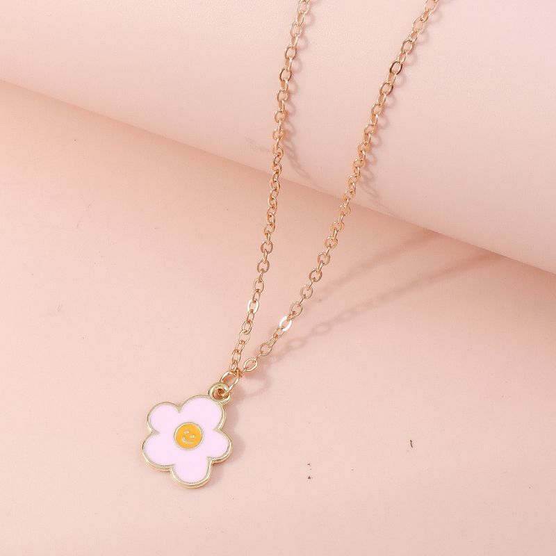 1 pz. Collana con sorriso smaltato adorabile per donne, collane con ciondolo a forma di fiore colorato, orecchini, ragazze, bambini, regali di compleanno_voghion.com