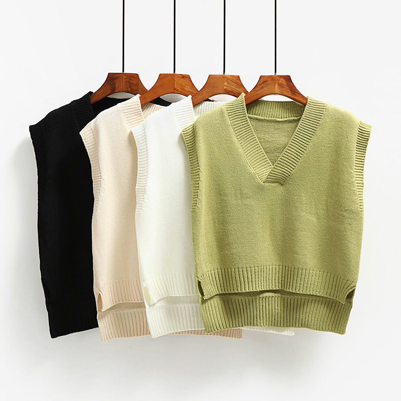 Frauen Pullover Weste V-ausschnitt Gestrickte Top 2023 Neue Koreanische Mode Strickwaren Frühling Herbst Jumper Weibliche Solide Ärmel_voghion.com