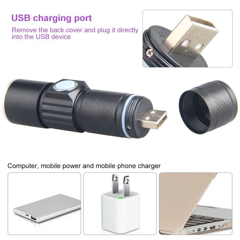 Mini torcia UV da 3 W, 365 nm, luce nera ultravioletta, ricaricabile tramite USB_voghion.com