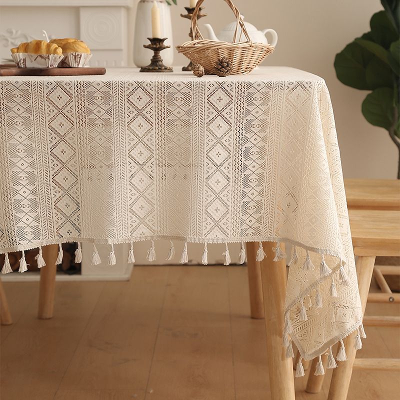 Boho Spitzentischdecke - Baumwoll- und Leinenmischung, Vintage-Baumhausstil, elegantes durchbrochenes Design für Esstisch_voghion.com