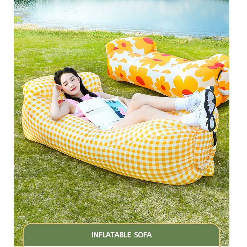 Outoor Lazy No-Pump Aufblasbares Sofa Faltbare Tragbare Matratze Picknick Camping Internet Berühmtheit Gelb Eine Weiße Luft_voghion.com