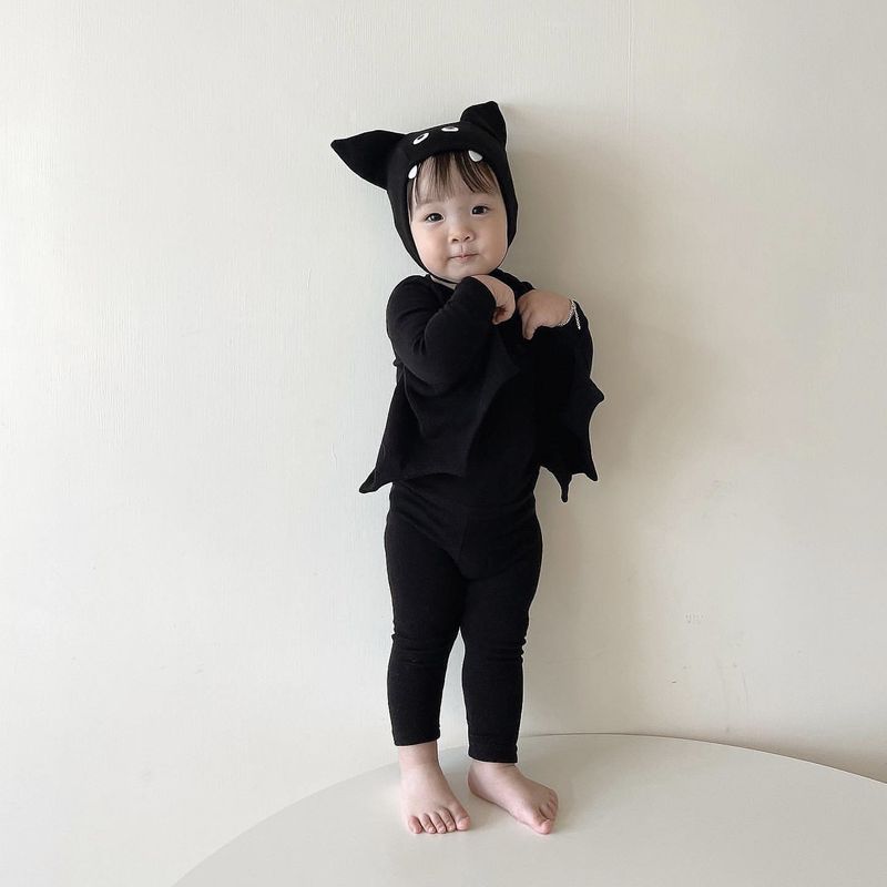 Tuta per bambini Ins Halloween Series Tuta a forma di pipistrello Taglia piccola e media Tuta a tre pezzi a maniche lunghe per bambini_voghion.com
