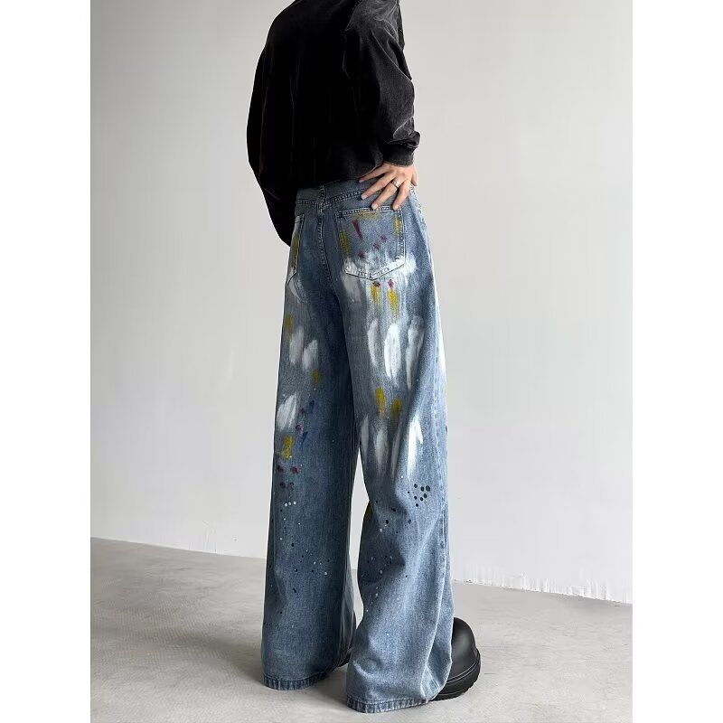 Suitable For All Seasons American Style Washed Vintage Flared Jeans For Men Spring Autumn Straight Loose High Street Vibe Long Pants_voghion.com