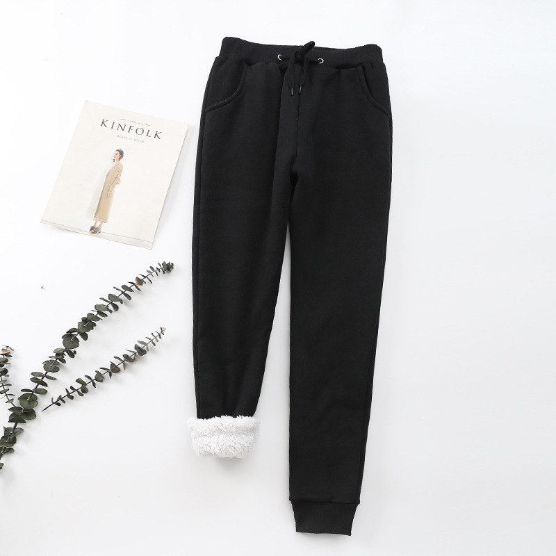 Pantaloni da donna caldi e spessi in pile di agnello, pantaloni sportivi larghi e pantaloni da studente solidi in pile_voghion.com