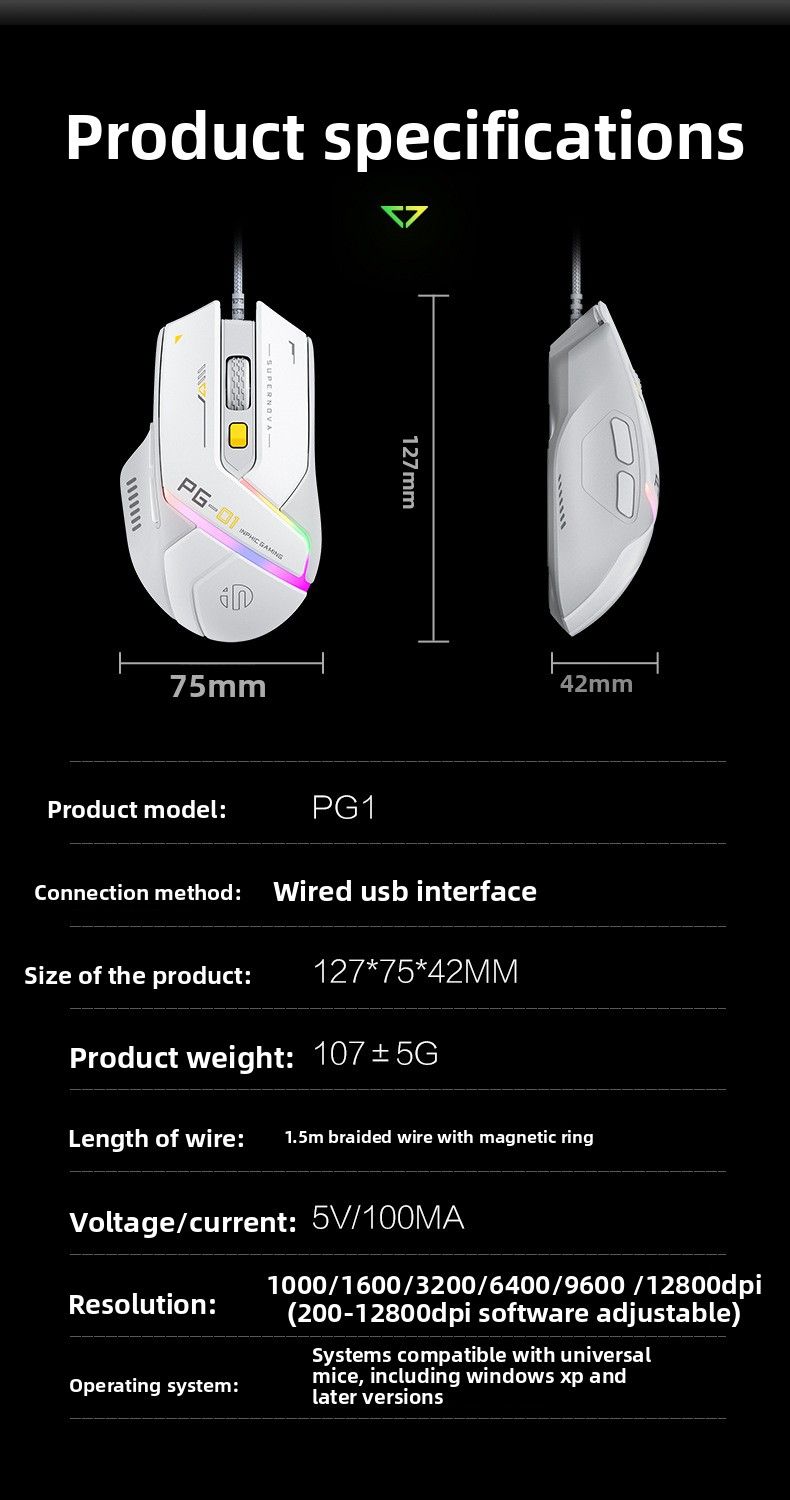 【High Quality】 INPHIC Pg1 Wired Mouse For Gaming RGB Lighting Hardware Macro Pg9 Office Home Use_voghion.com