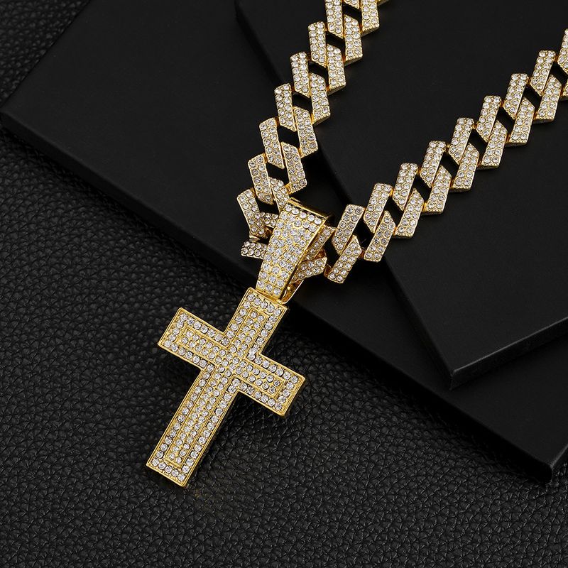 Personalized cross Cuban chain niche design full diamond cross with buckle Cuban chain gold_voghion.com
