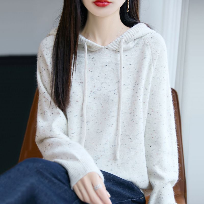 Maglione versatile in maglia con cappuccio, elegante, casual, primavera/autunno, tinta unita, nuovo maglione alla moda da donna_voghion.com