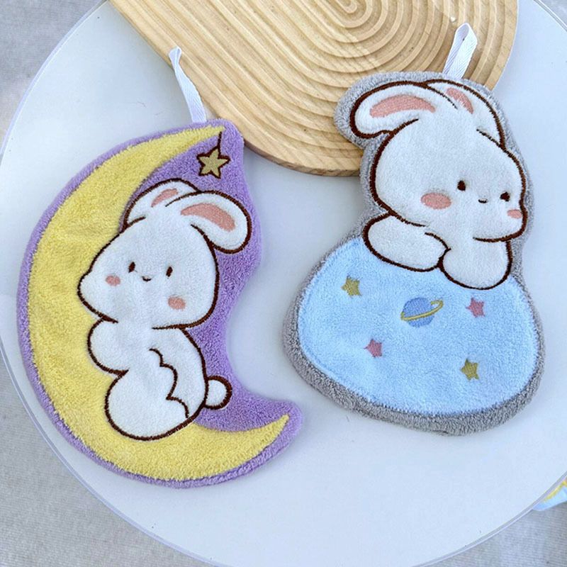 Lillian Cross-Border Source Moon Rabbit Cheese Toast Hanging Hand Small Towel Bathroom Kitchen Cartoon Cloth Gift_voghion.com