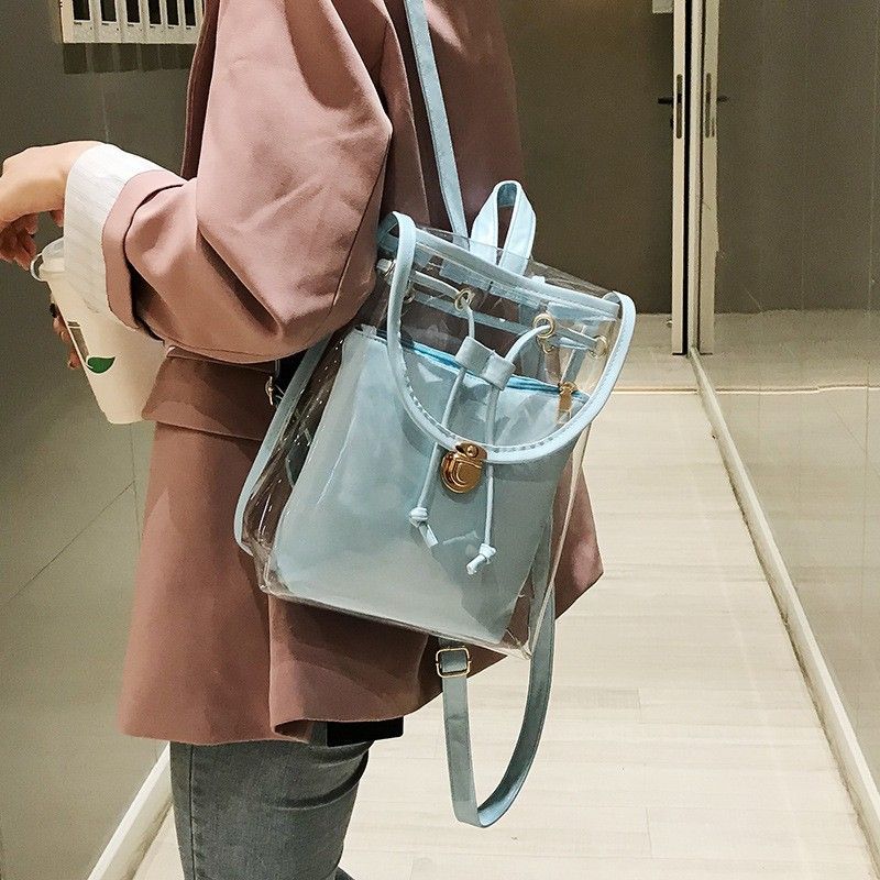 Zaino da viaggio piccolo in PVC trasparente alla moda e alla moda per donna, casual, da spiaggia, 2023_voghion.com