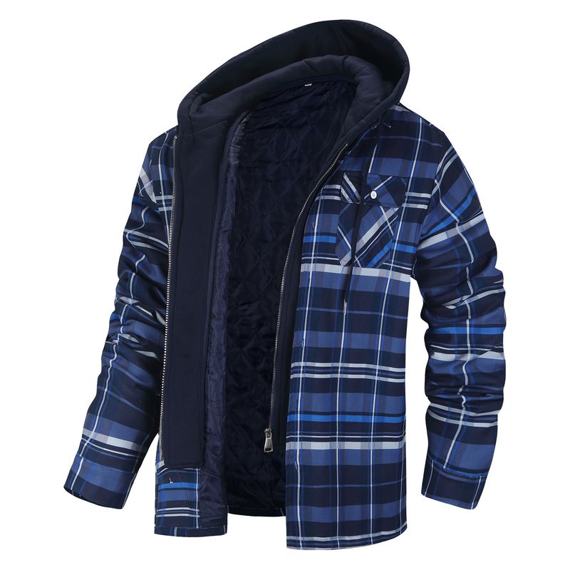 Abbigliamento maschile Autunno e inverno Cappotto in cotone spesso a quadri a maniche lunghe con cappuccio largo_voghion.com
