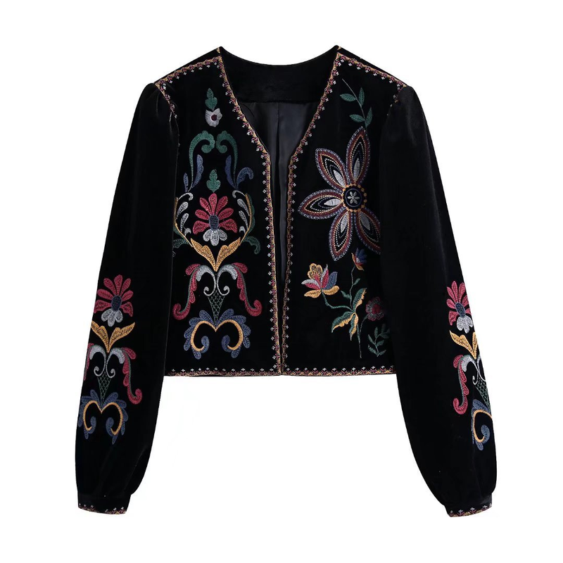 Camicia cardigan in velluto con ricamo da strada con personalità retrò estiva da donna in stile UR_voghion.com