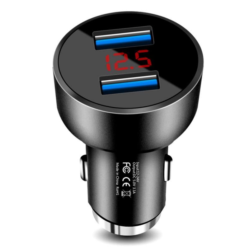 Vehicle Dual USB Charger Q 3.0 Fast Charging Adapter Cigarette Lighter LED Voltmeter For All Mobile Phone Car Auto_voghion.com