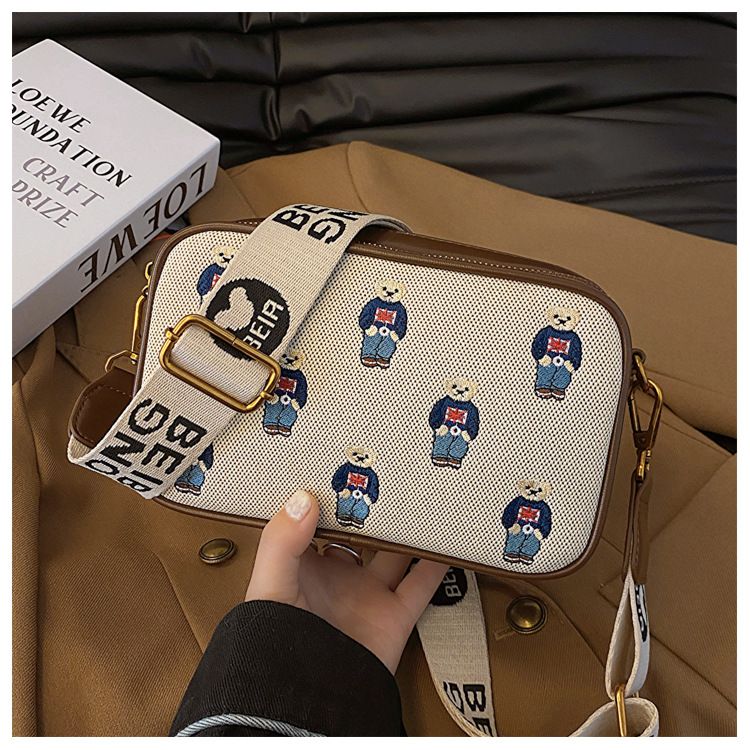 Borsa a tracolla, vera tracolla larga in tela ricamata e pelle, piccola borsa quadrata monospalla, grande capacità._voghion.com