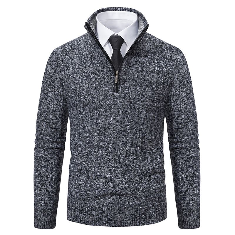 Suéter masculino de malha com zíper e acabamento em pelo grosso, com primer térmico_voghion.com