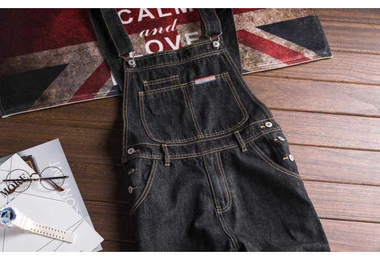 Sokotoo Herr slim patch ficka denim haklappsoverall Casual svarta hängslen jumpsuits Jeans T221102_voghion.com