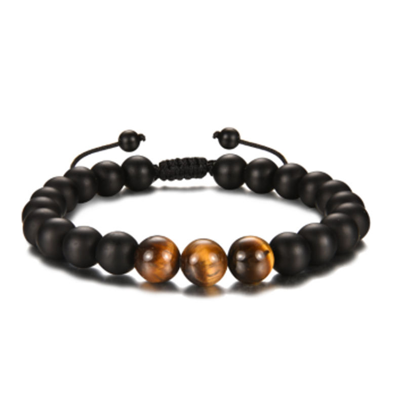 2PCS Hot selling obsidian frosted woven for men's football fashion tiger eye volcanic stone bead bracelet_voghion.com