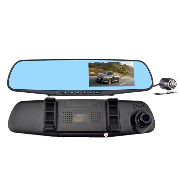 Caméra de tableau de bord HD 4,3 pouces à double canal avec rétroviseur KS-854, cadre noir, DVR pour voiture_voghion.com