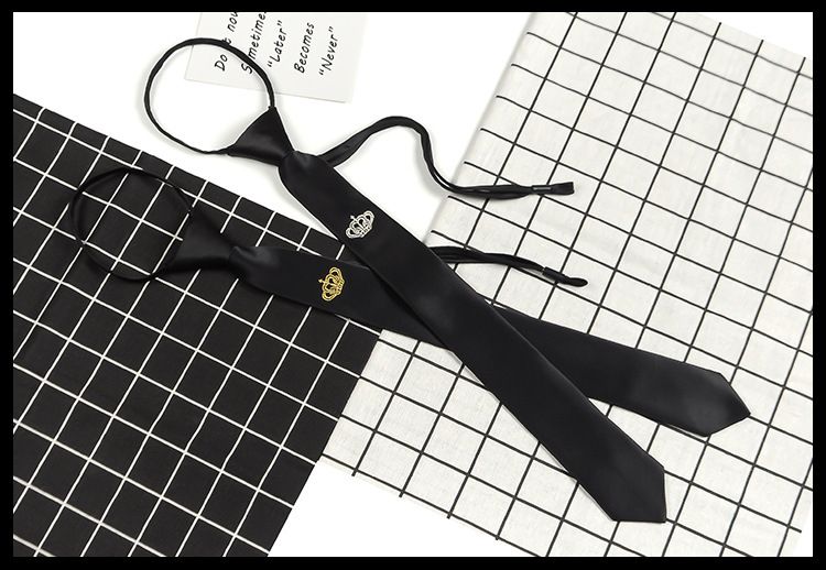 Cravatte e fazzoletti da uomo cravatta corona ricamo parrucchiere sottile nero 5 cm accessorio con cerniera pigra_voghion.com