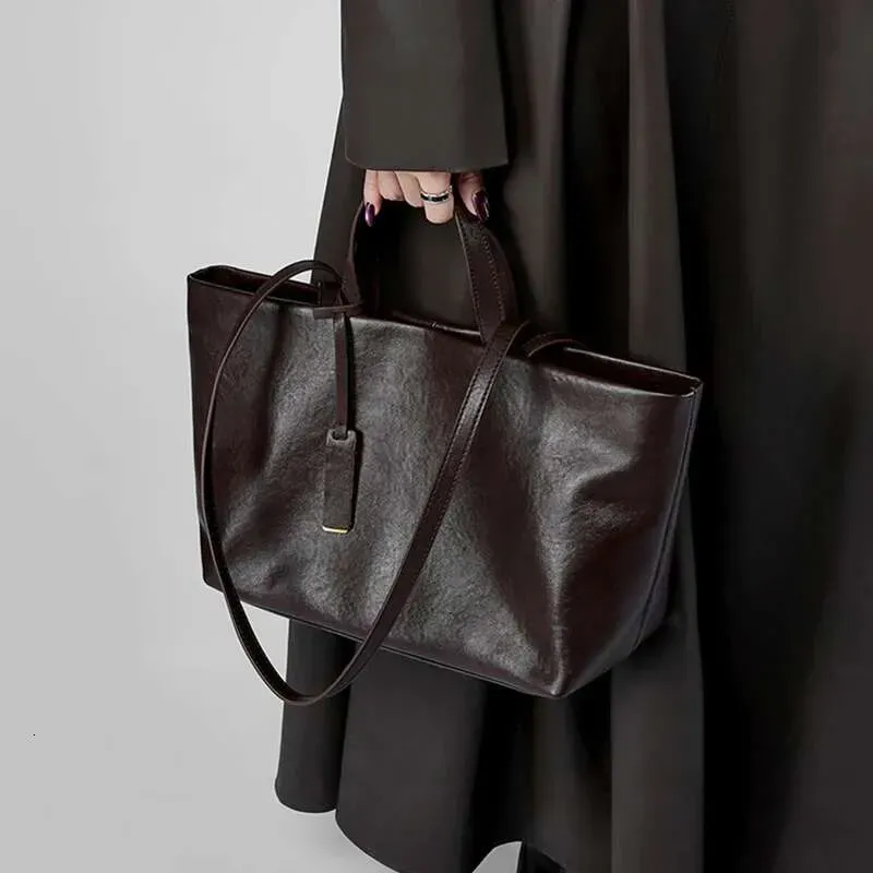 Burminsa Cowhide Genuine Leather Tote Shoulders For Women 2025 Designer Large Capacity Commuter Work Ladies Handbags_voghion.com