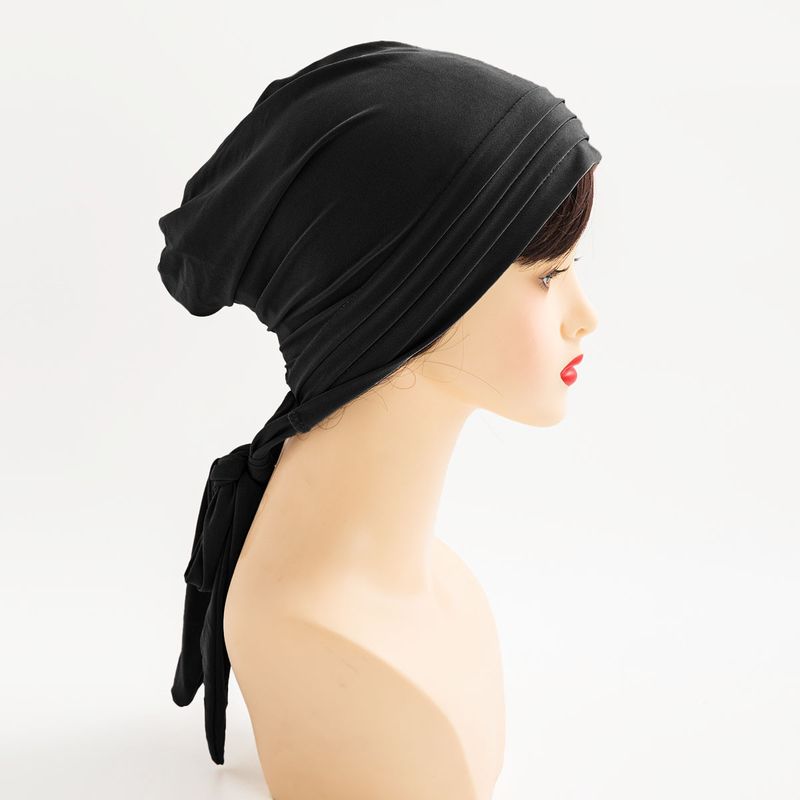 Cappello musulmano a forma di turbante a coda lunga a quattro strisce di canapa di cristallo di colore solido, cappello religioso streamer da donna_voghion.com