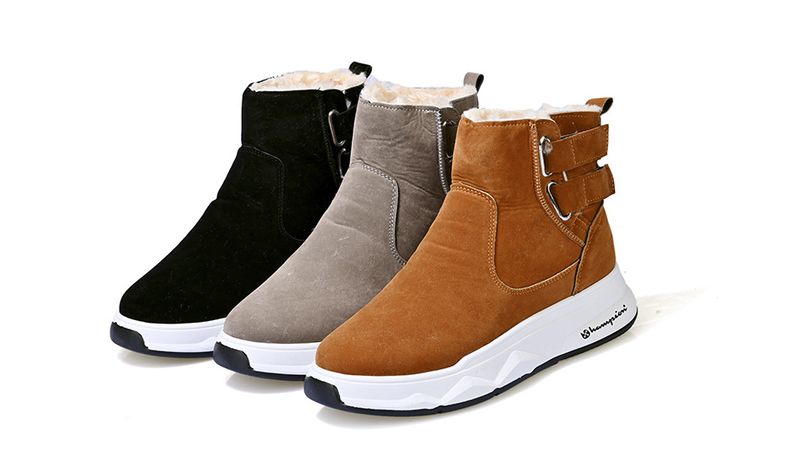 High top shoes for men in winter 2024, new plush and warm shoes, thick soled snow boots, men's belt buckle cotton boots_voghion.com