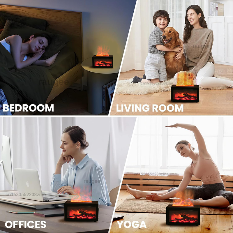 Aroma Humidifier Essential Oil Diffuser Air Humidifier Aromatherapy Fragrance Diffuser Mini Home Flame Humidifier With LED Night_voghion.com