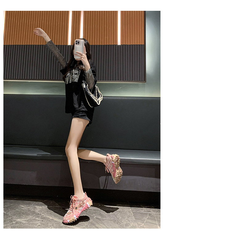 Biskuitboden dicker Boden Strass Papa Schuhe Damen 2023 Sommer neue Mesh Mode Schuhe_voghion.com