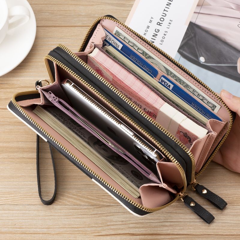 Multi-color Optional Girls' Long Wallet, Wallet In Hand, Women's Three-color Splicing Zipper, Mobile Phone Bag, Wallet, Wallet_voghion.com