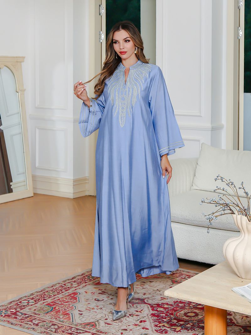 Elegantes muslimisches Kleid für Frauen im Nahen Osten, bestickte Robe, Abaya-Kleidung_voghion.com
