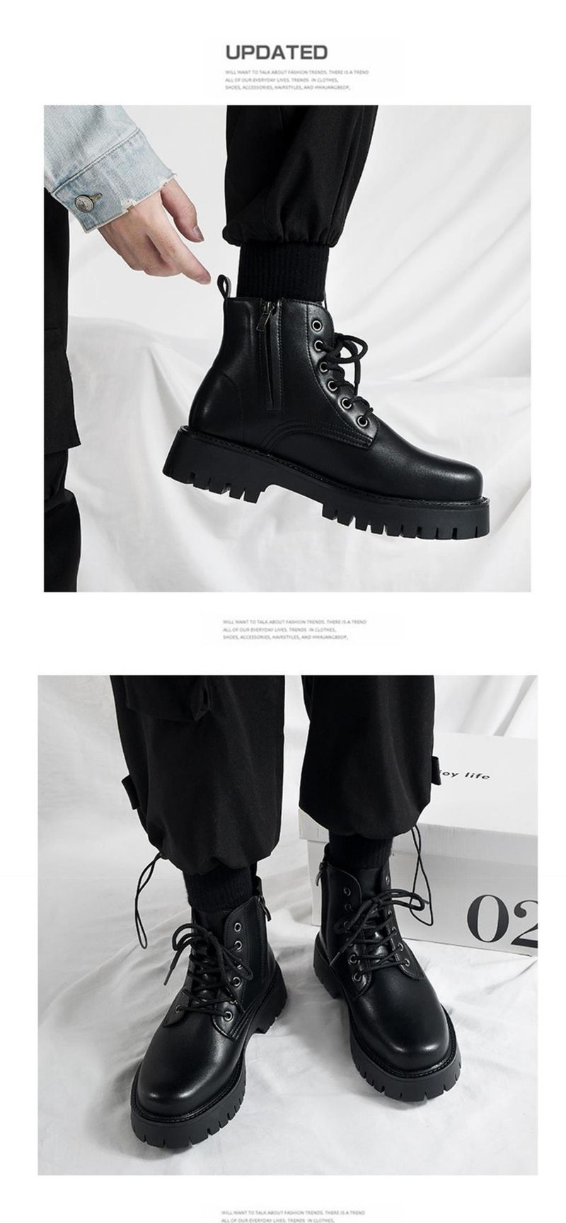 Chef Men's Shoes Spring Non-slip Waterproof Kitchen High-top Leather Boots Black Casual Leather Shoes Spring Sports Martin Trendy Shoes_voghion.com
