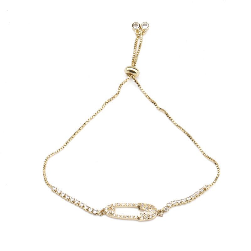Zircon Pin Armbånd Papirclips Interessant Forgyldt Hul Hånd Smykker Personlighed Kvinde Justerbar Rød Reb Gave_voghion.com