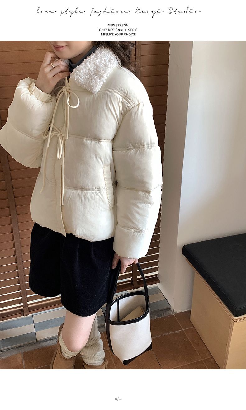 Cropped Sherpa-Lined Puffer Jacket – Korean Streetwear Belted Coat (4 Soft-Toned Colors, Lightweight Quilted Polyester)_voghion.com