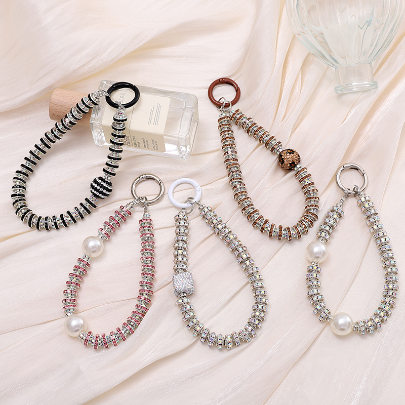 Catena per cellulare in stile leggero e lussuoso con diamanti incrostati, custodia per cellulare, ciondolo, cordino per cellulare in argilla con anello di perforazione, corda anti-smarrimento per cellulare_voghion.com