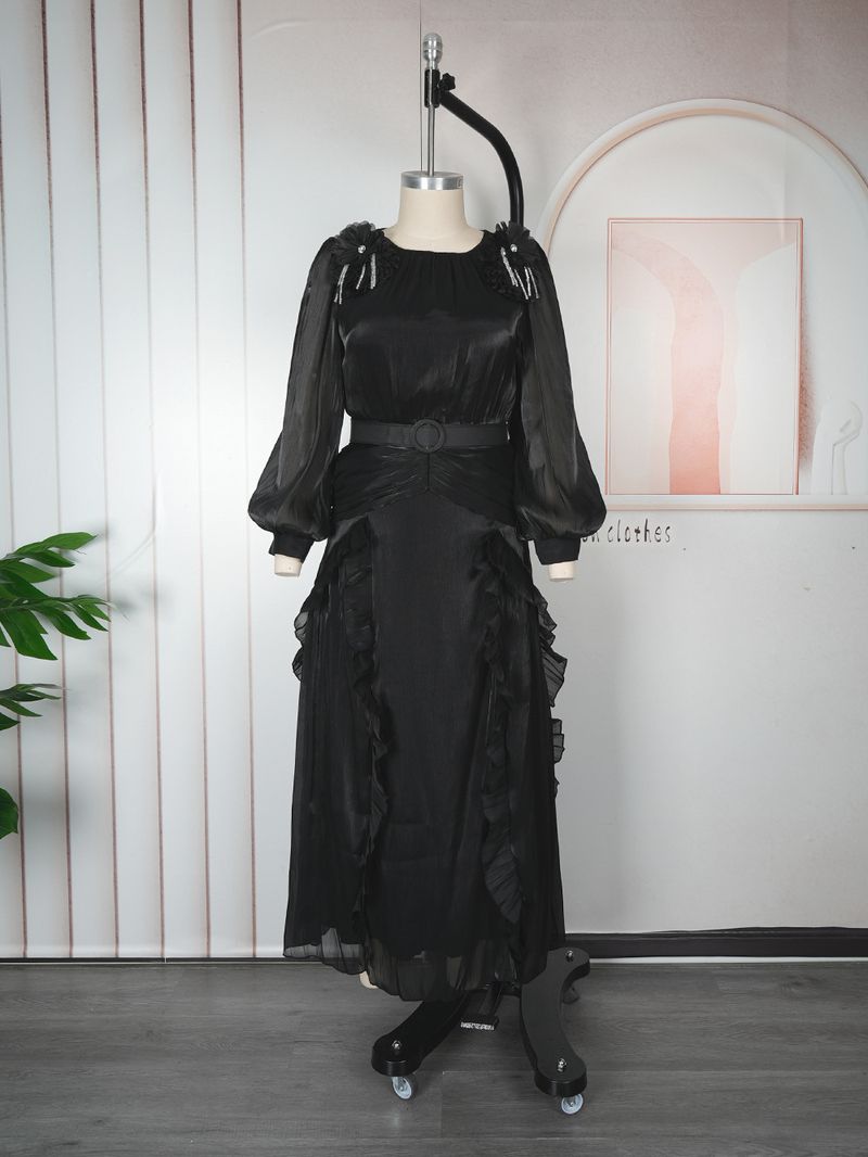 Plus-Size Floral Maxi Dress – Elegant Ruffle Sleeve Chiffon Dress With 3d Embroidery, High Waist & Flowy Hem, Women’S Formal Evening Gown_voghion.com