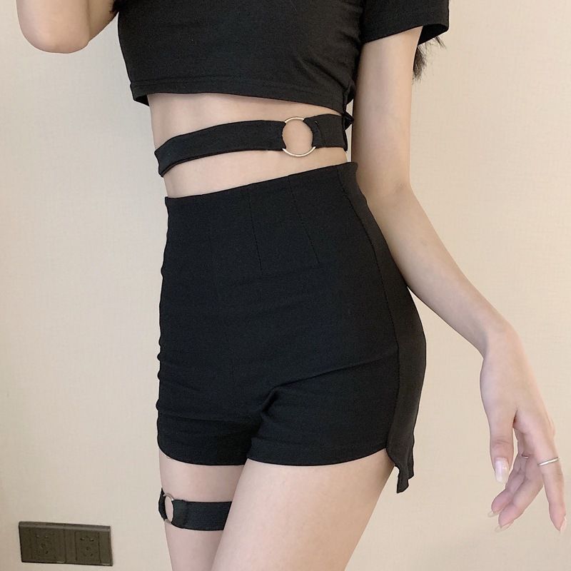 Audday Women's High Waist Shorts With Rings For Dancing, A-Line Slimming Tight-Fitting Hip-Hugging Sports Hot Pants, Ins Style_voghion.com